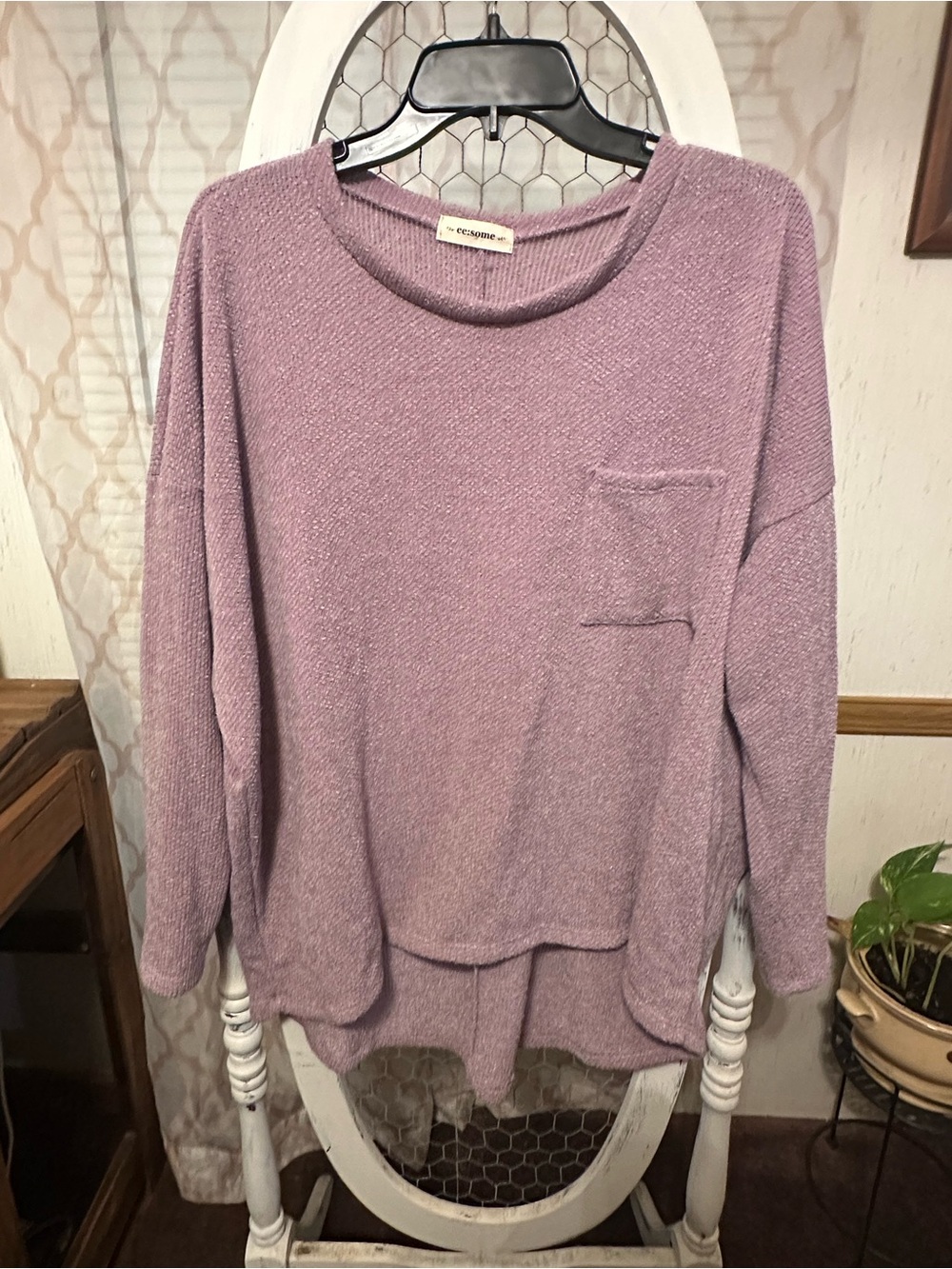eesome Dusty Lavender Crewneck Pocket Sweater
